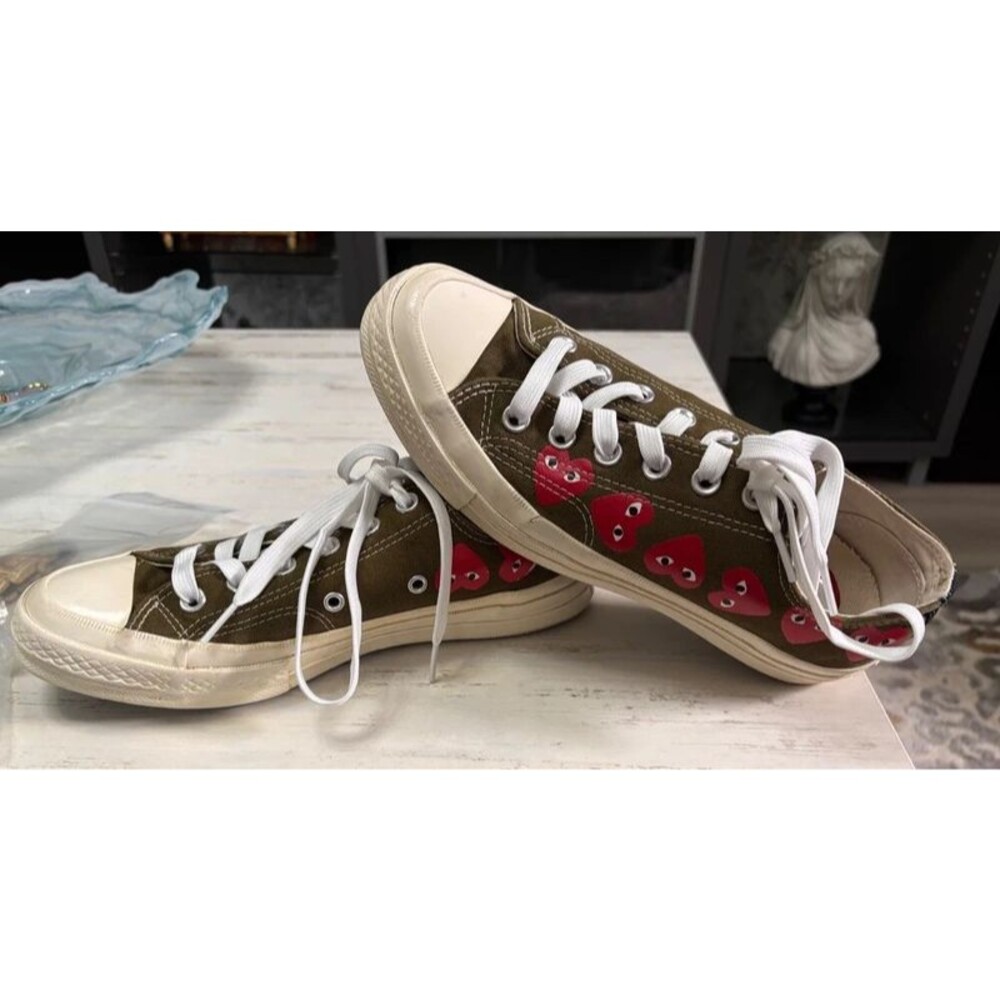 CDG Play x Converse Chuck 70 Low Multi Heart Olive Green Sneakers Sz Women's 8